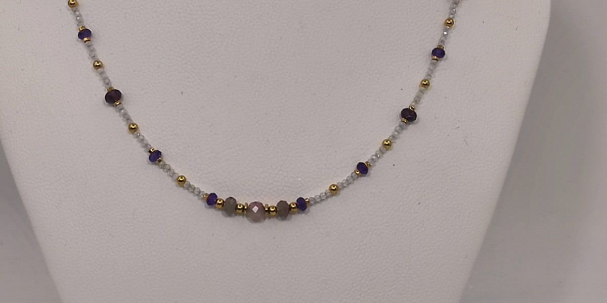 Κολιέ με Ροζ Τουρμαλίνη, Αμέθυστο, Ζιργκόν και Αιματίτη