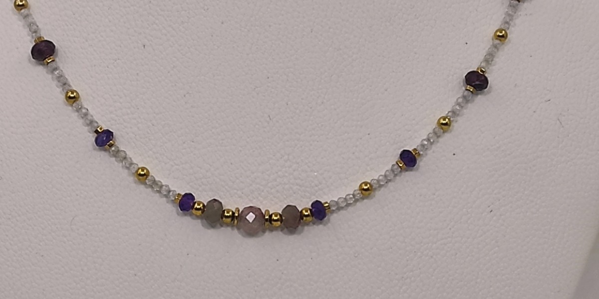 Κολιέ με Ροζ Τουρμαλίνη, Αμέθυστο, Ζιργκόν και Αιματίτη