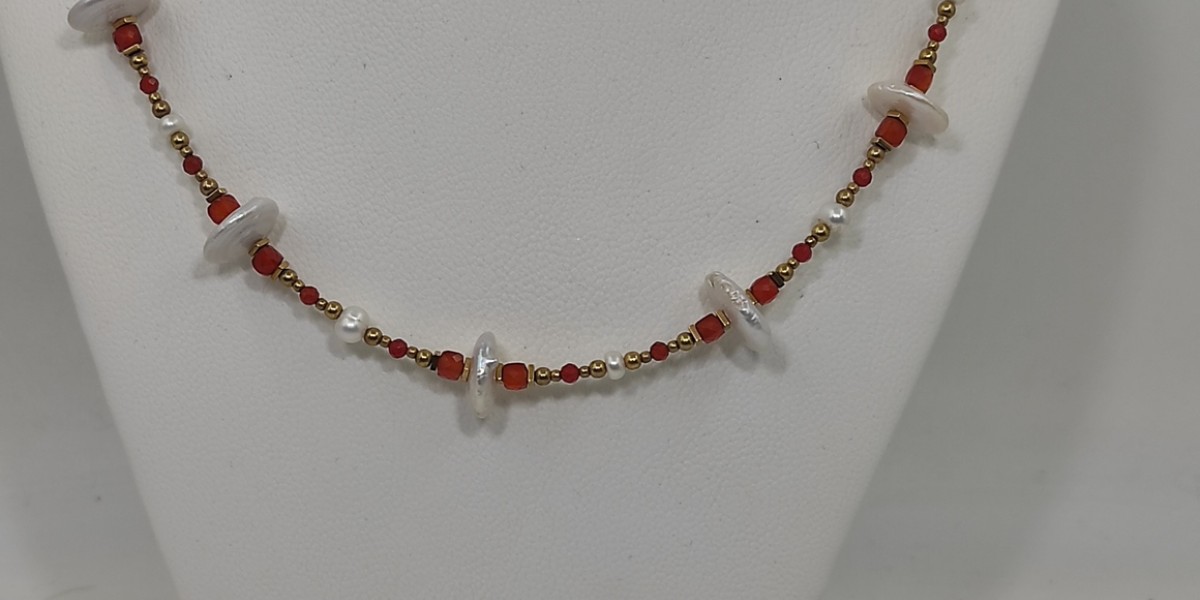 Κολιέ με Καρνεόλη, Γρανάτη, Αιματίτη & Μαργαριτάρι – Επίχρυσο Ασήμι 925