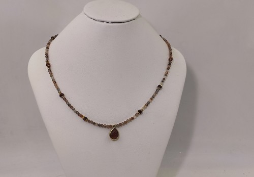 Κολιέ Strawberry Χαλαζίας με Ροζ Τουρμαλίνη & Αιματίτη – Επίχρυσο Ασήμι 925