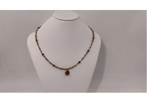 Κολιέ Strawberry Χαλαζίας με Ροζ Τουρμαλίνη & Αιματίτη – Επίχρυσο Ασήμι 925