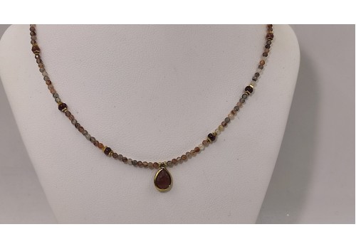 Κολιέ Strawberry Χαλαζίας με Ροζ Τουρμαλίνη & Αιματίτη – Επίχρυσο Ασήμι 925