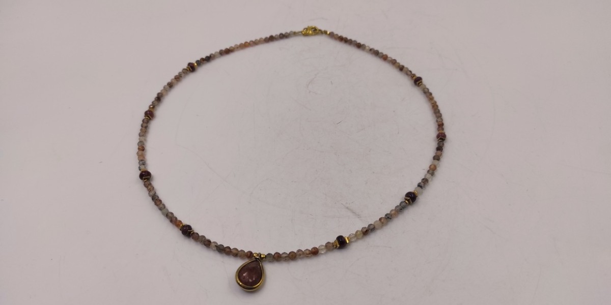 Κολιέ Strawberry Χαλαζίας με Ροζ Τουρμαλίνη & Αιματίτη – Επίχρυσο Ασήμι 925