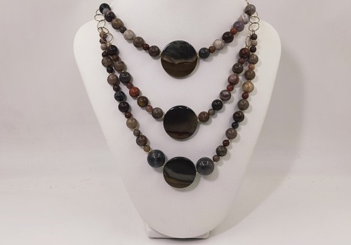 Κολιέ με Φεγγαρόπετρα & Ίασπι – Επίχρυσο Ασήμι 925