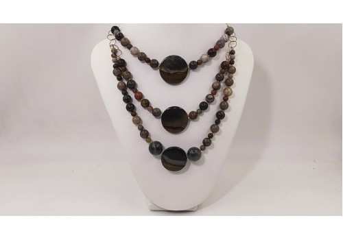 Κολιέ με Φεγγαρόπετρα & Ίασπι – Επίχρυσο Ασήμι 925