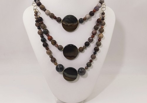 Κολιέ με Φεγγαρόπετρα & Ίασπι – Επίχρυσο Ασήμι 925