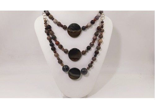 Κολιέ με Φεγγαρόπετρα & Ίασπι – Επίχρυσο Ασήμι 925