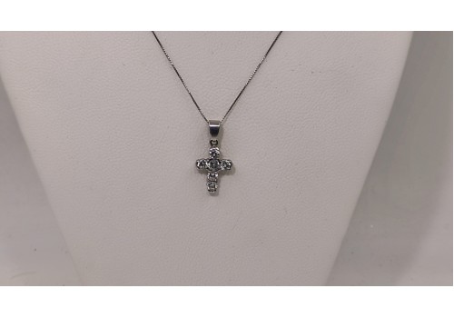 Κολιέ Σταυρός Ασημί 925 με Λευκά Ζιργκόν