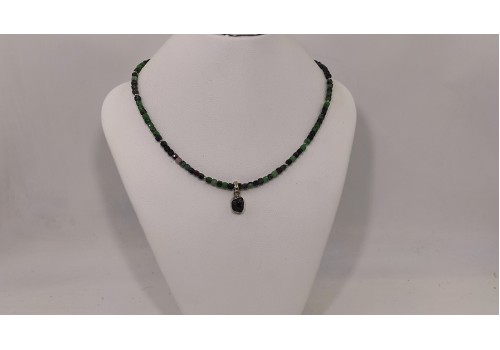 Κολιέ Ασημί με Ρουμπίνι Ζωϊσίτη & Πράσινη Τουρμαλίνη