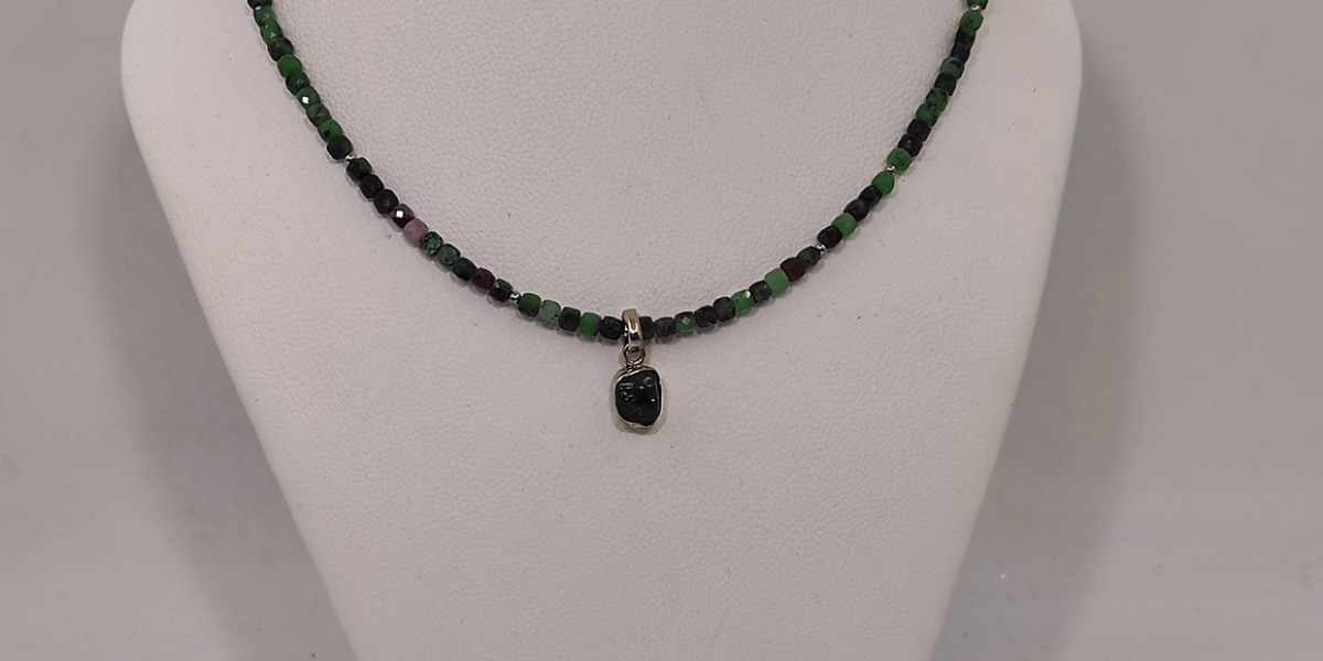 Κολιέ Ασημί με Ρουμπίνι Ζωϊσίτη & Πράσινη Τουρμαλίνη