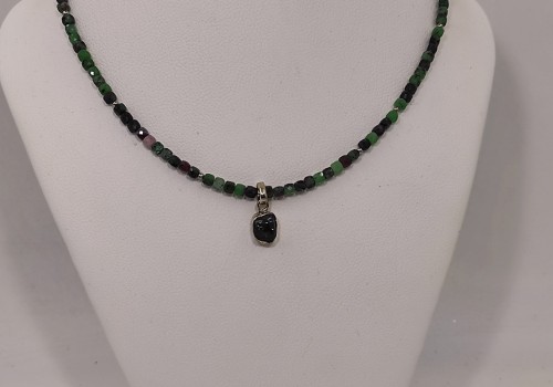 Κολιέ Ασημί με Ρουμπίνι Ζωϊσίτη & Πράσινη Τουρμαλίνη