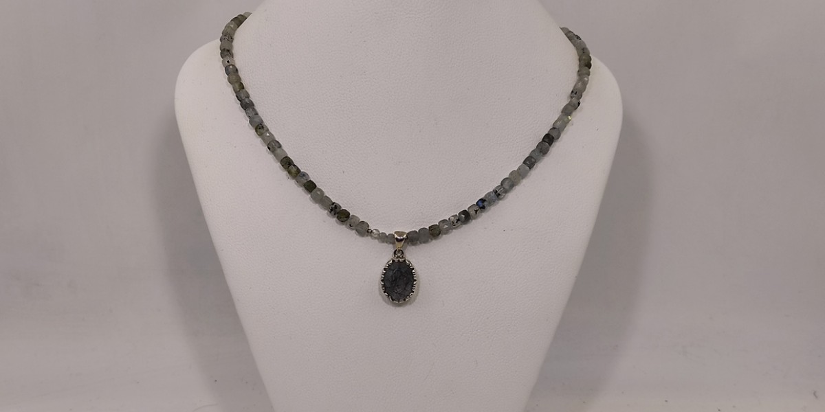 Κολιέ Ασημί 925 με Λαβραδορίτη & Στοιχείο Χαλαζία Ρουτιλίου