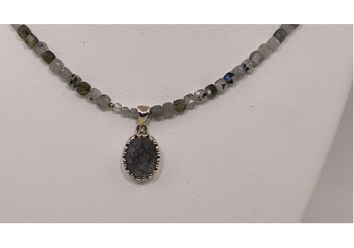 Κολιέ Ασημί 925 με Λαβραδορίτη & Στοιχείο Χαλαζία Ρουτιλίου