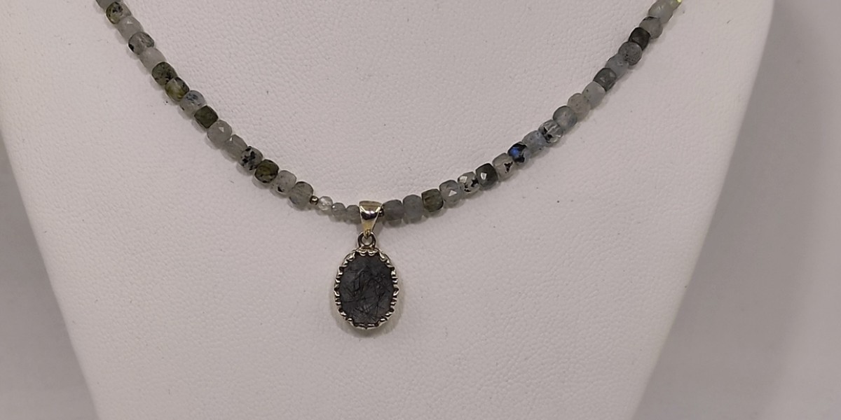 Κολιέ Ασημί 925 με Λαβραδορίτη & Στοιχείο Χαλαζία Ρουτιλίου