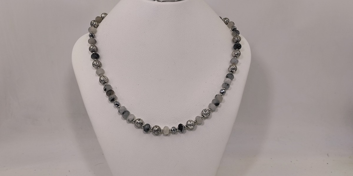 Κολιέ Ασήμι 925 με Χαλαζία Τουρμαλίνη Λάβα & Αιματίτη