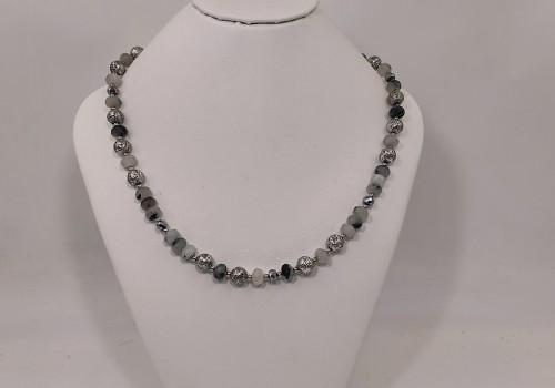 Κολιέ Ασήμι 925 με Χαλαζία Τουρμαλίνη Λάβα & Αιματίτη