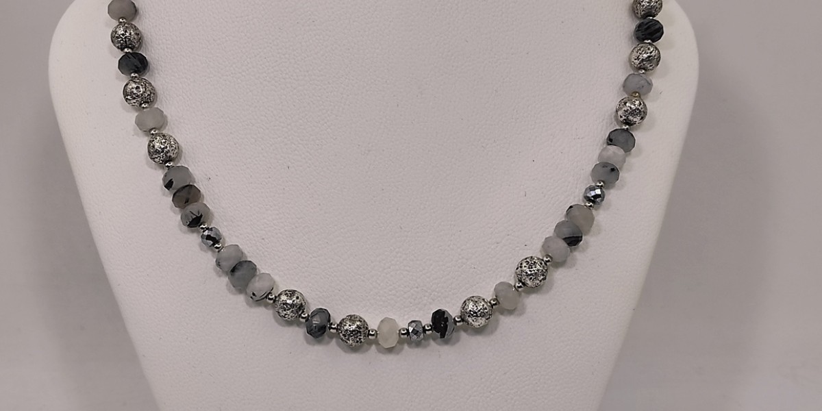 Κολιέ Ασήμι 925 με Χαλαζία Τουρμαλίνη Λάβα & Αιματίτη