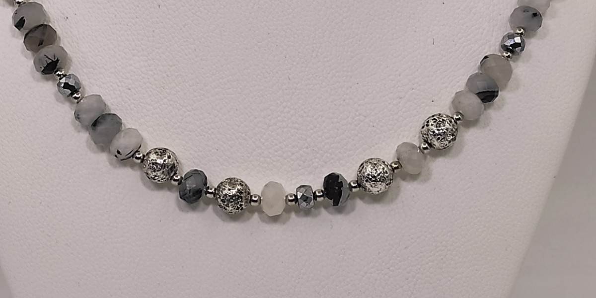 Κολιέ Ασήμι 925 με Χαλαζία Τουρμαλίνη Λάβα & Αιματίτη