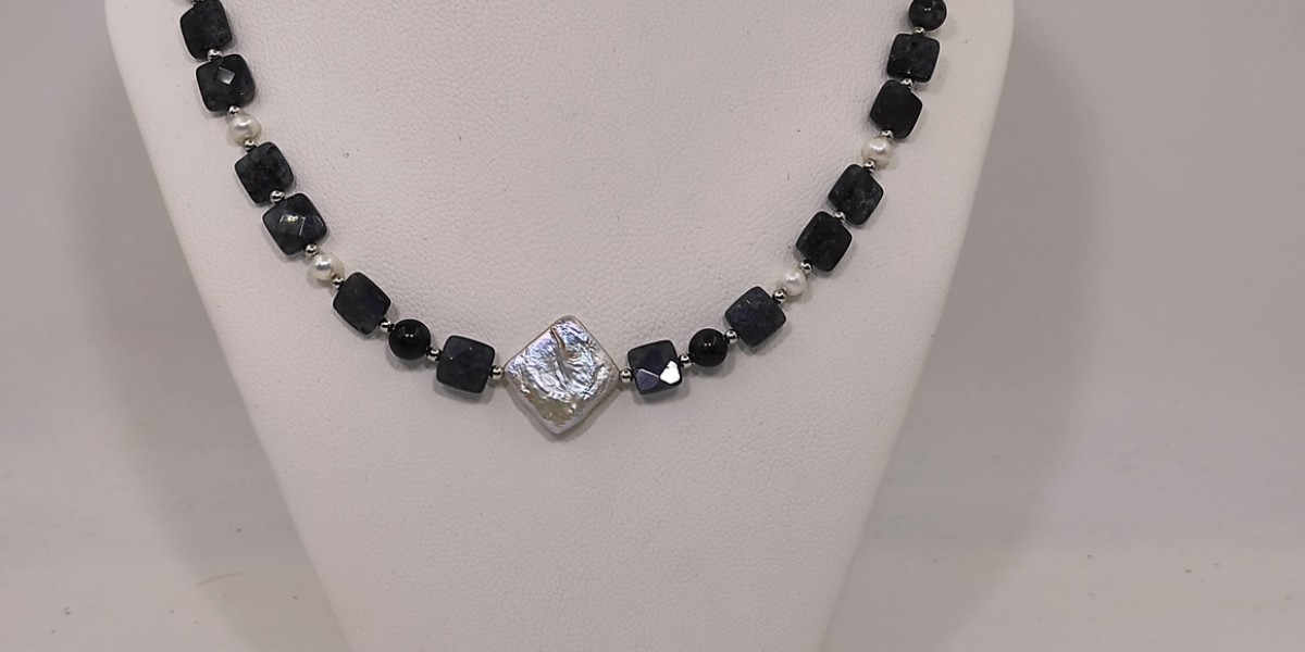 Κολιέ Ασήμι 925 με Ιόλιτη & Μαργαριτάρι Κολιέ Ασήμι 925 με Ιόλιτη & Μαργαριτάρι