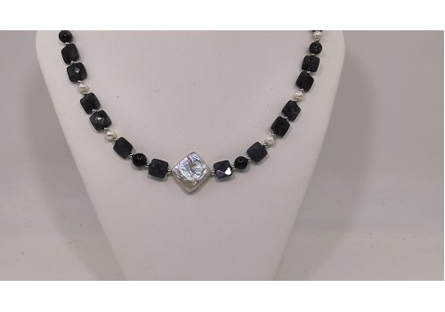 Κολιέ Ασήμι 925 με Ιόλιτη & Μαργαριτάρι