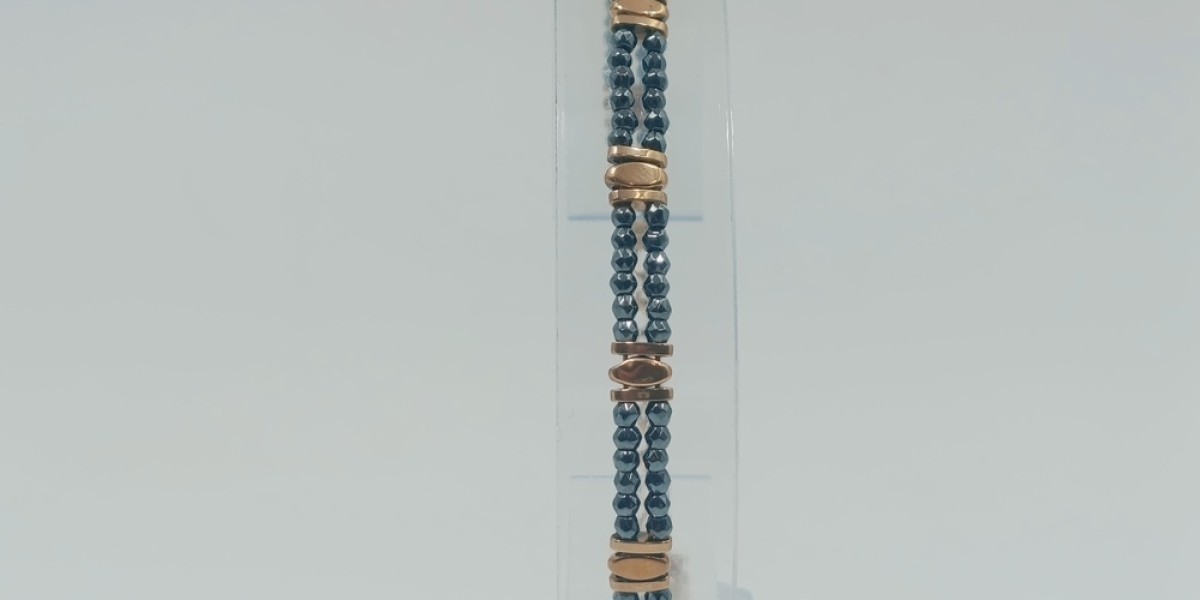 Βραχιόλι από Ατσάλι με Δίχρωμο Αιματίτη  Γραφίτη & Χρυσό