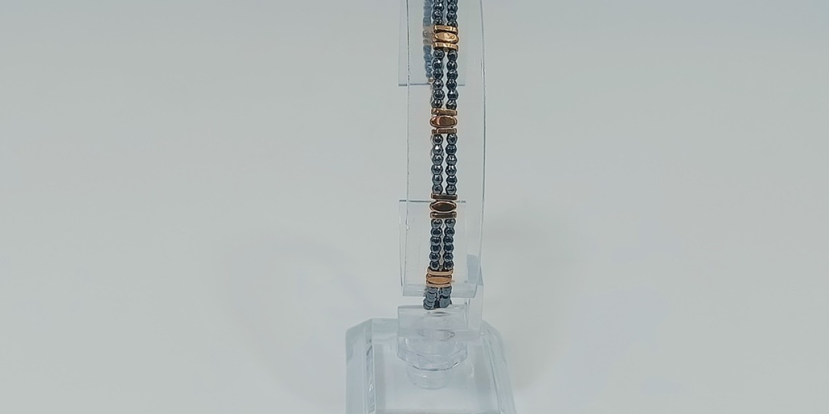 Βραχιόλι από Ατσάλι με Δίχρωμο Αιματίτη  Γραφίτη & Χρυσό