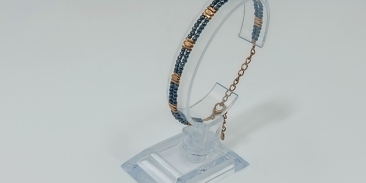 Βραχιόλι από Ατσάλι με Δίχρωμο Αιματίτη  Γραφίτη & Χρυσό