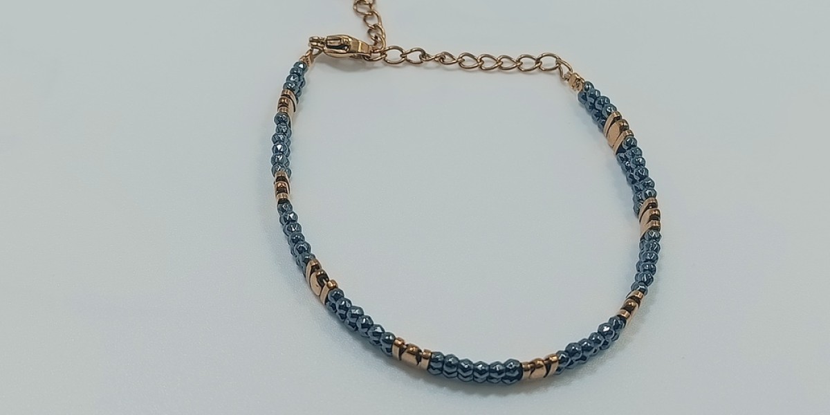 Βραχιόλι από Ατσάλι με Δίχρωμο Αιματίτη  Γραφίτη & Χρυσό