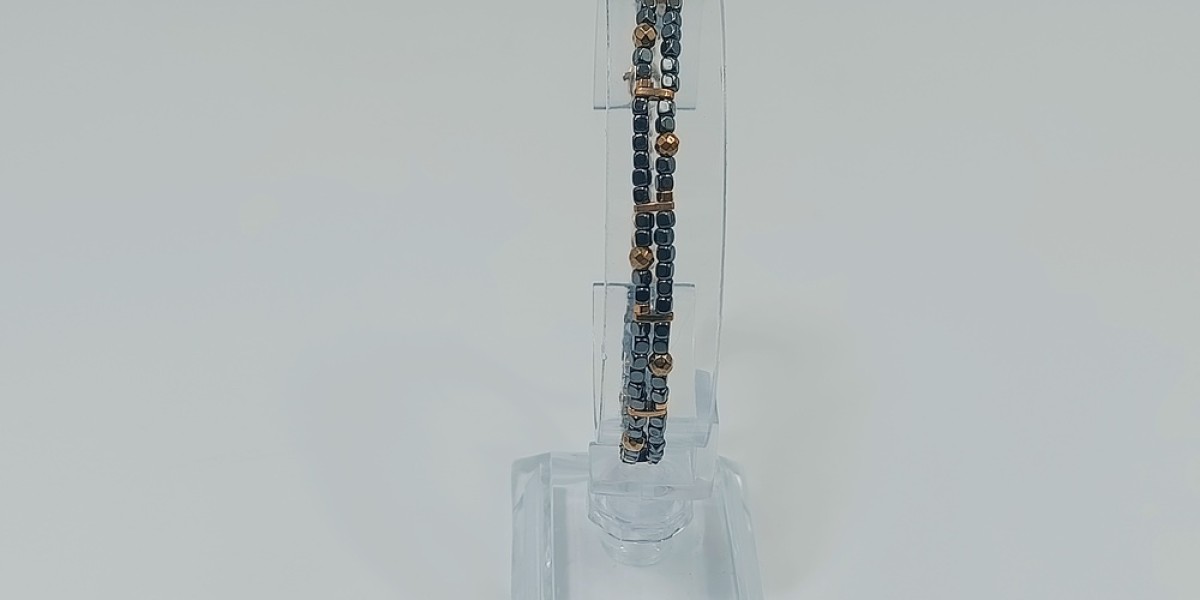 Βραχιόλι από Ατσάλι με Δίχρωμο Αιματίτη  Γραφίτη & Χρυσό