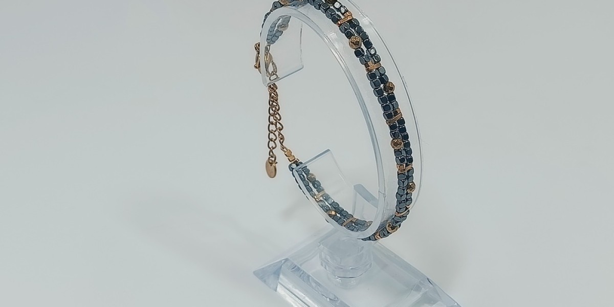 Βραχιόλι από Ατσάλι με Δίχρωμο Αιματίτη  Γραφίτη & Χρυσό