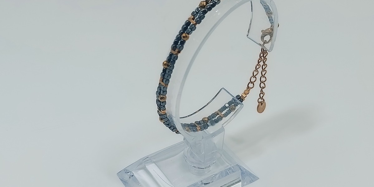 Βραχιόλι από Ατσάλι με Δίχρωμο Αιματίτη  Γραφίτη & Χρυσό