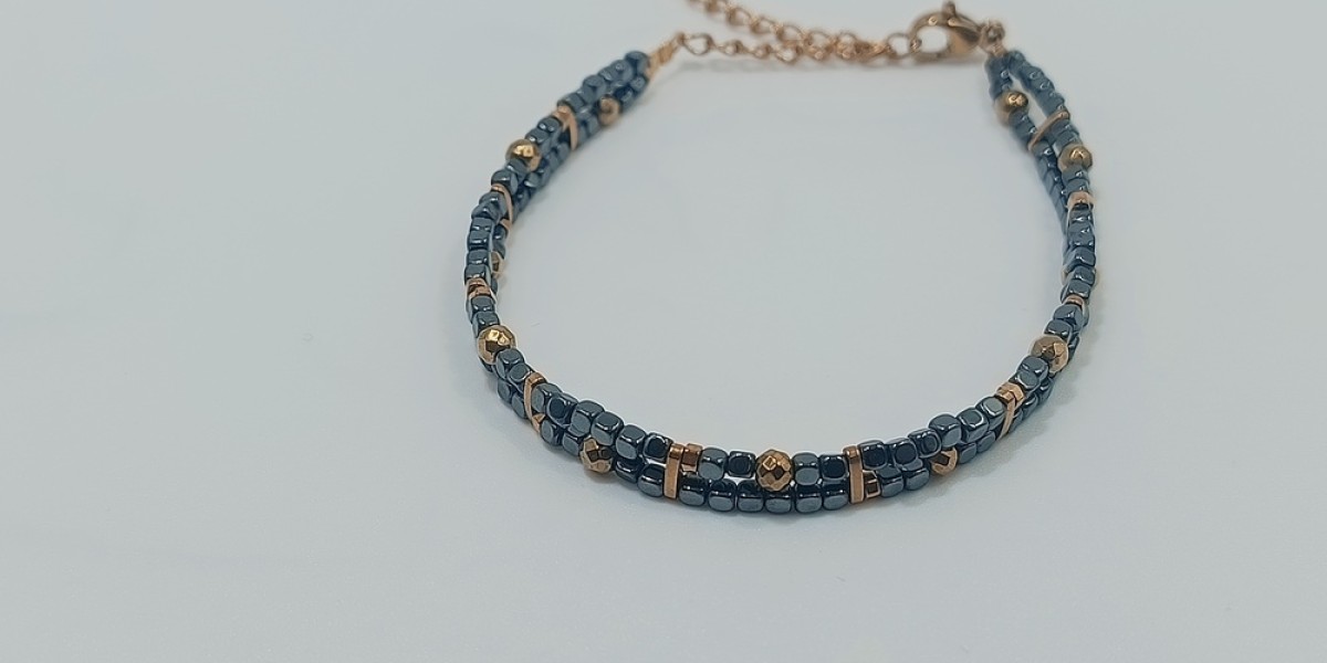 Βραχιόλι από Ατσάλι με Δίχρωμο Αιματίτη  Γραφίτη & Χρυσό