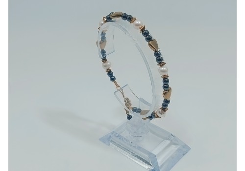 Βραχιόλι από Ανοξείδωτο Ατσάλι Επίχρυσο με Αιματίτη και Μαργαριτάρι