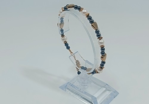 Βραχιόλι από Ανοξείδωτο Ατσάλι Επίχρυσο με Αιματίτη και Μαργαριτάρι