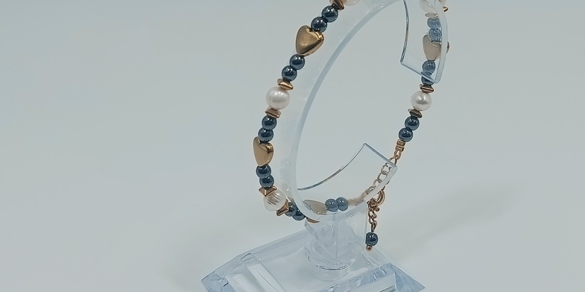 Βραχιόλι από Ανοξείδωτο Ατσάλι Επίχρυσο με Αιματίτη και Μαργαριτάρι