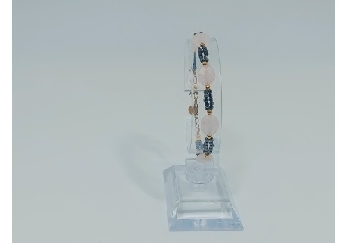 Βραχιόλι από Επίχρυσο Ατσάλι με Αιματίτη και Ροζ Χαλαζία