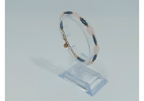 Βραχιόλι από Επίχρυσο Ατσάλι με Αιματίτη και Ροζ Χαλαζία