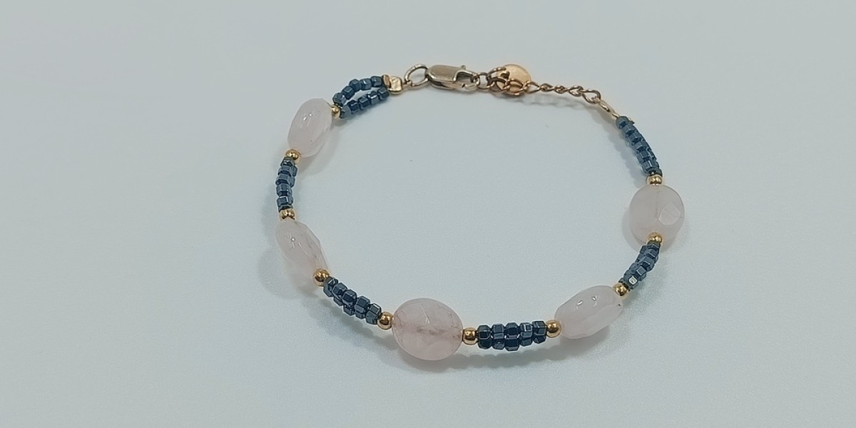 Βραχιόλι από Επίχρυσο Ατσάλι με Αιματίτη και Ροζ Χαλαζία Βραχιόλι από Επίχρυσο Ατσάλι με Αιματίτη και Ροζ Χαλαζία