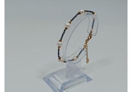 Βραχιόλι από Ανοξείδωτο Ατσάλι Επίχρυσο με Αιματίτη και Μαργαριτάρι