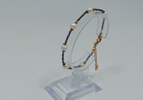 Βραχιόλι από Ανοξείδωτο Ατσάλι Επίχρυσο με Αιματίτη και Μαργαριτάρι