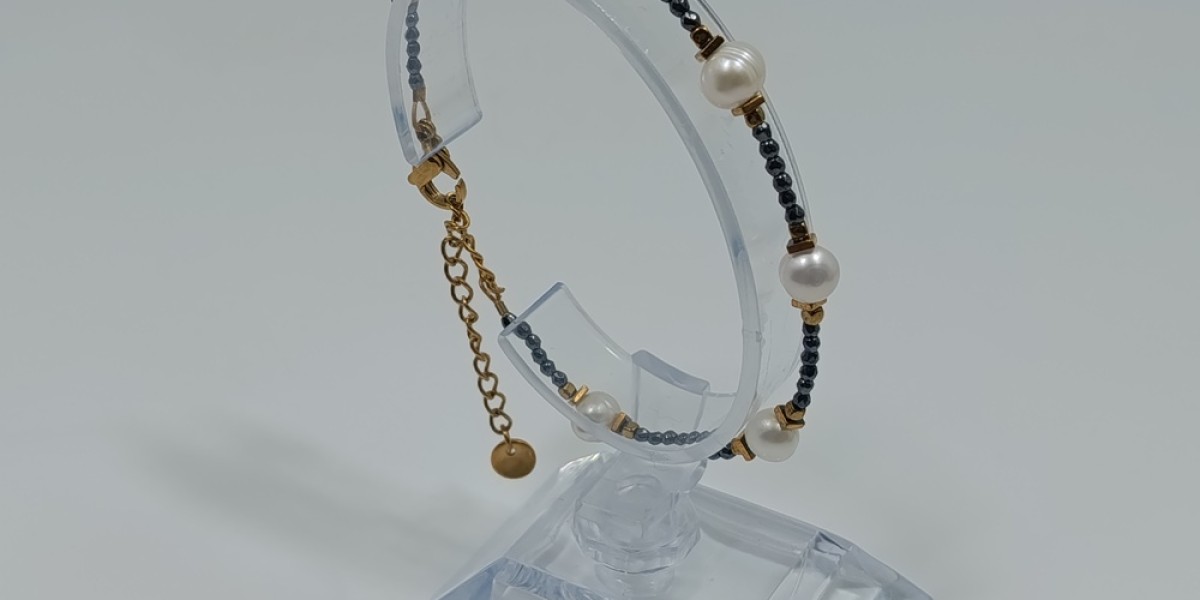 Βραχιόλι από Ανοξείδωτο Ατσάλι Επίχρυσο με Αιματίτη και Μαργαριτάρι