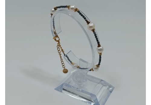 Βραχιόλι από Ανοξείδωτο Ατσάλι Επίχρυσο με Αιματίτη και Μαργαριτάρι