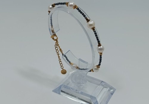 Βραχιόλι από Ανοξείδωτο Ατσάλι Επίχρυσο με Αιματίτη και Μαργαριτάρι