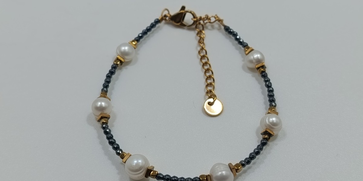 Βραχιόλι από Ανοξείδωτο Ατσάλι Επίχρυσο με Αιματίτη και Μαργαριτάρι