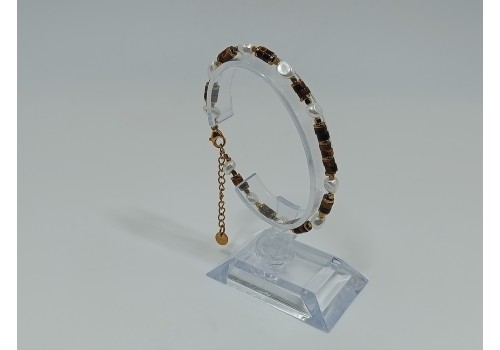 Βραχιόλι Ατσάλι Επίχρυσο με Μάτι Τίγρη & Mother of Pearl