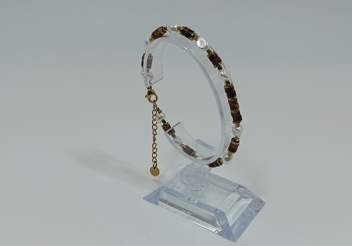 Βραχιόλι Ατσάλι Επίχρυσο με Μάτι Τίγρη & Mother of Pearl