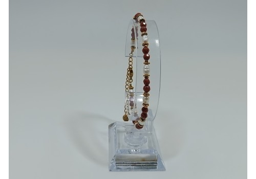 Βραχιόλι από ανοξείδωτο ατσάλι επίχρυσο με ηλιόλιθο, μαργαριτάρι και αιματίτη