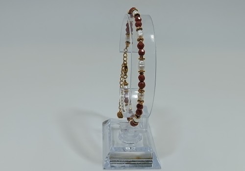 Βραχιόλι από ανοξείδωτο ατσάλι επίχρυσο με ηλιόλιθο, μαργαριτάρι και αιματίτη