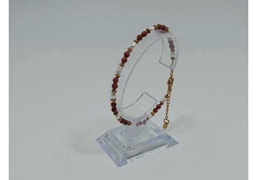 Βραχιόλι από ανοξείδωτο ατσάλι επίχρυσο με ηλιόλιθο, μαργαριτάρι και αιματίτη