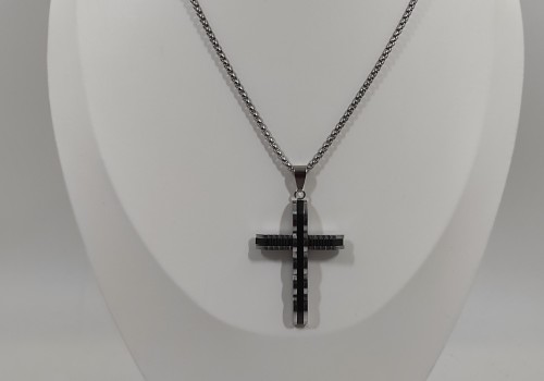 Ανδρικός Σταυρός από Ατσάλι Δίχρωμος ασημί & μαύρο